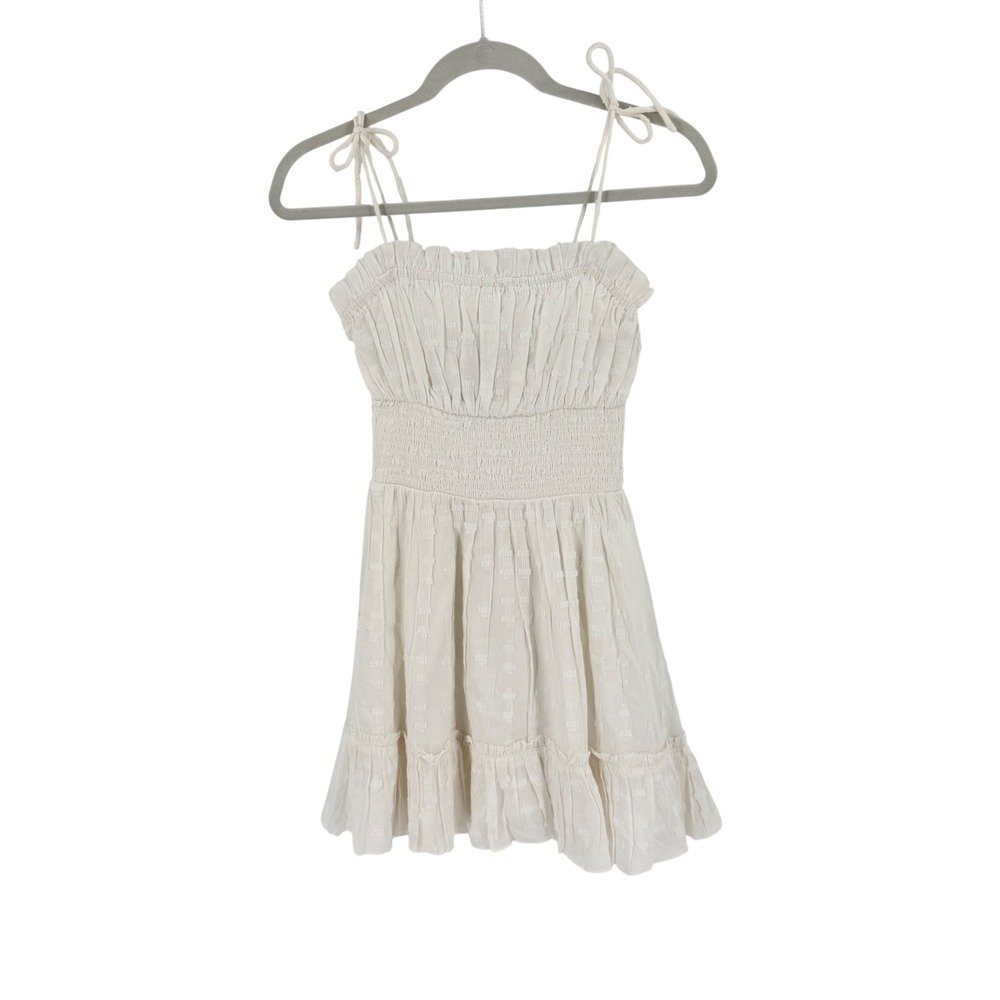 Cleobella Mini Dress White XS Boho Smocked Tie Shoulder Ruffle Summer Coastal